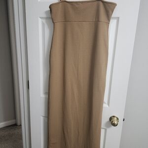 Tan high split bodycon dress